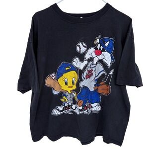 Vintage 1993 Tweety Bird &‎ Sylvester T Shirt L/XL Black Bat Boyz Looney Tunes
